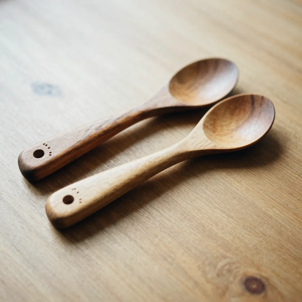Handcrafted wooden utensils close-up